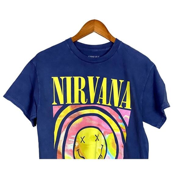 Nirvana Vintage Style Smile Back Short Sleeve Unisex T Shirt Crew Neck M Blue - Picture 3 of 12